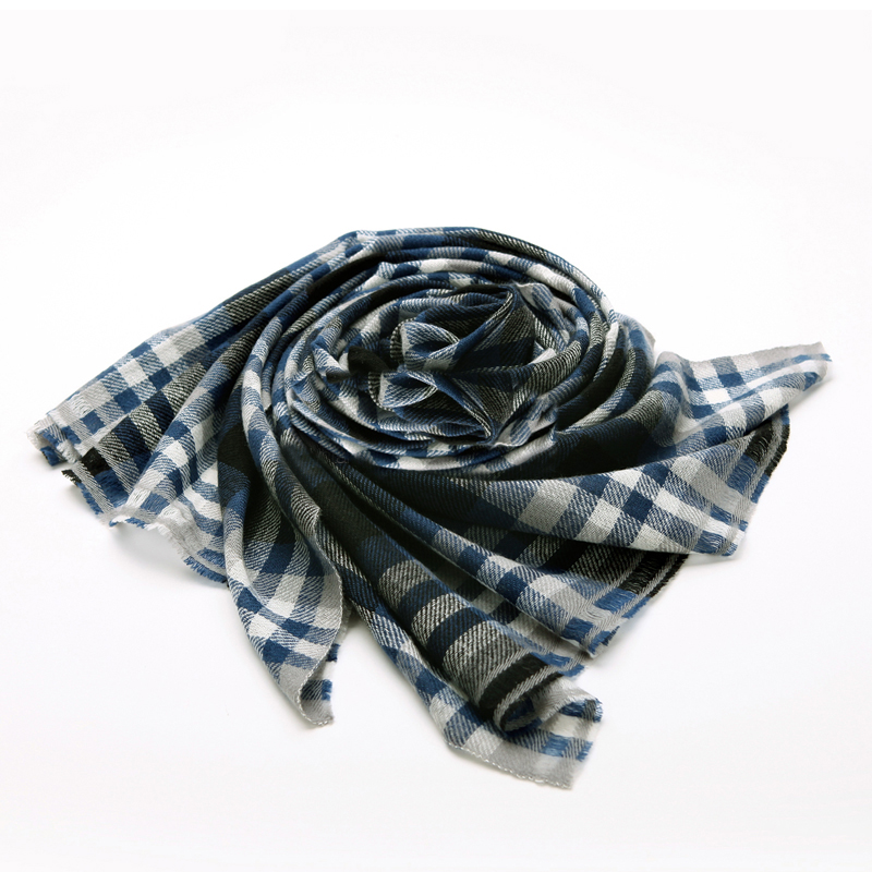 Pure Cashmere Scarves Blue Plaid Fashional Winter Scarf